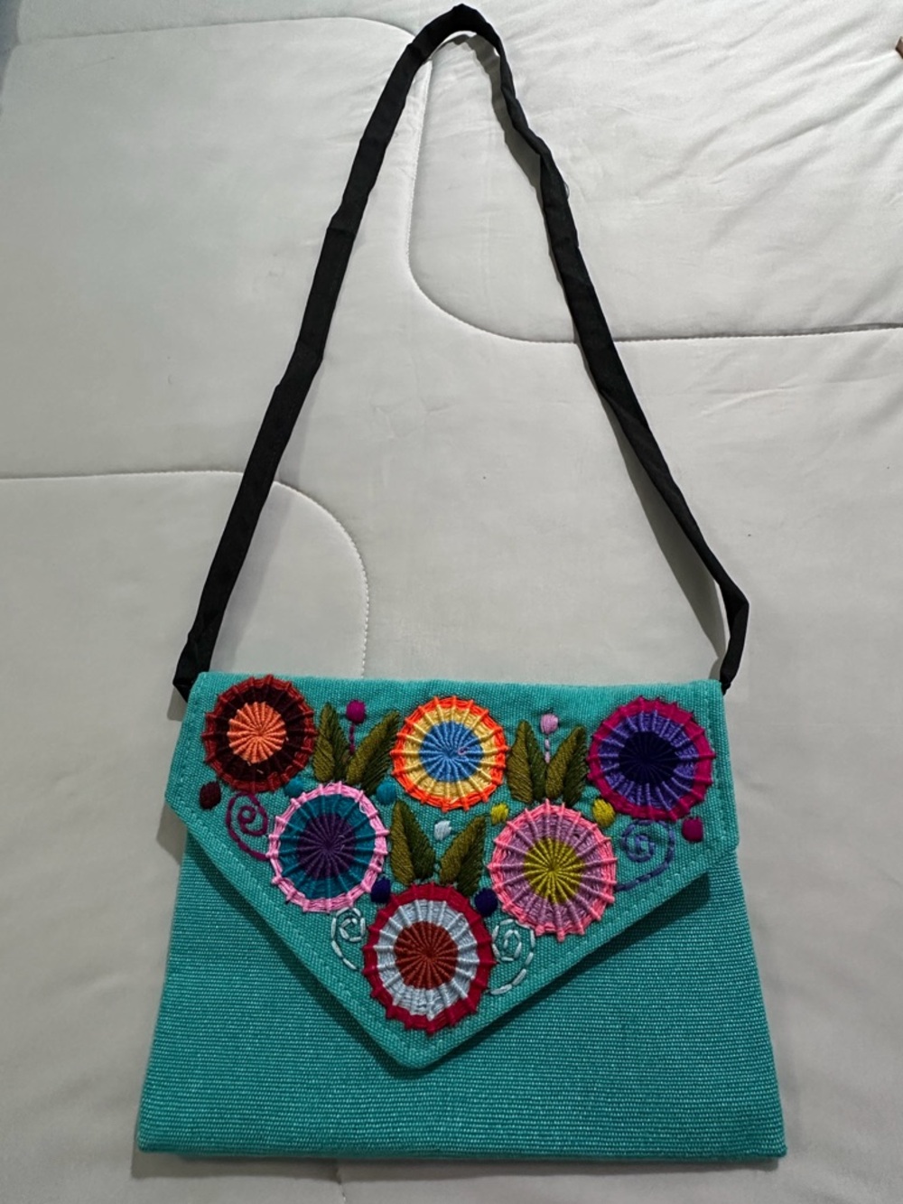 Teal Floral Embroidered Crossbody Bag - Women's Shoulder Purse - Picture 3 of 7
